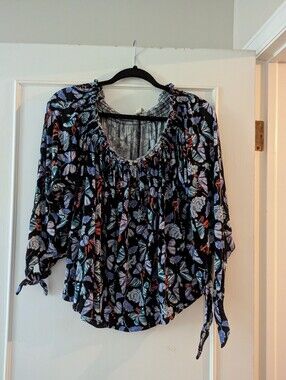 We The Free Women’s Floral Peasant Top - Lightweight Boho Blouse L